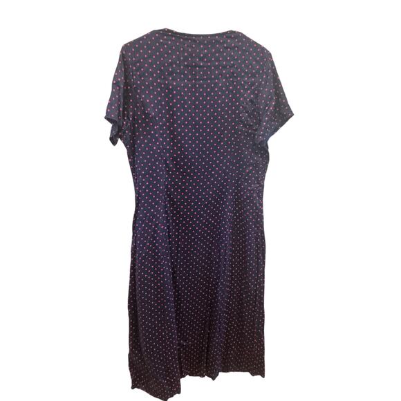 J. Peterman Womens Button Front Midi Dress Size 14 Navy Blue Polka Dot Classic - Picture 9 of 9